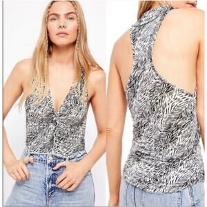 Free People Coco Tank Top Black & White Zebra Print sz S/P